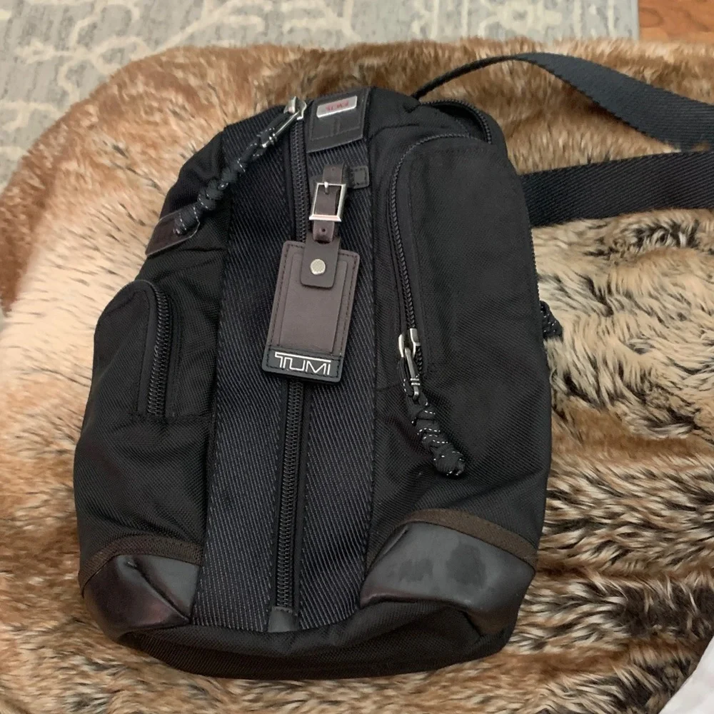 Tumi Black Nylon Messenger Crossbody with Brown Leather Accents